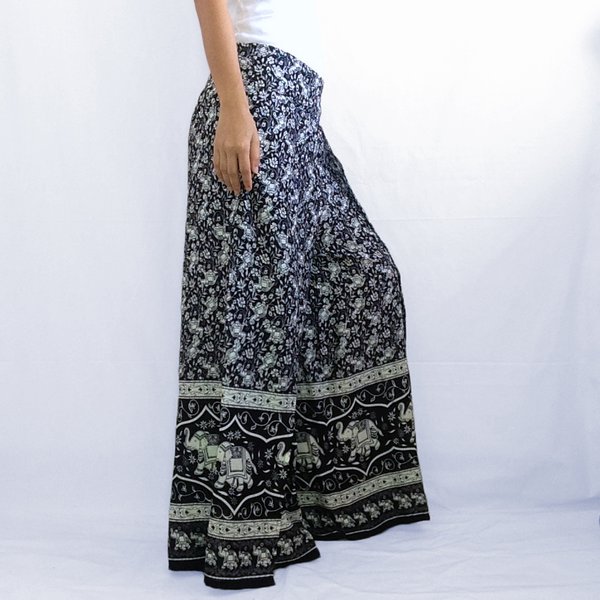 Women Comfy Loose Black Wide Leg Elephant Pants Cotton Rayon | Unique ...