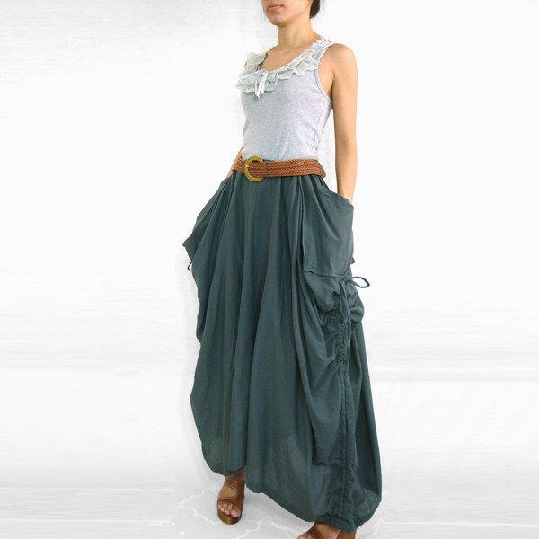 Dark Gray Cotton Gauze Summer Maxi Skirt Lagenlook Big Pockets | Unique ...