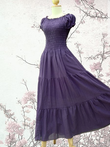 Women Summer Purple Plum Peasant Cotton Gauze Maxi Dress Romantic ...