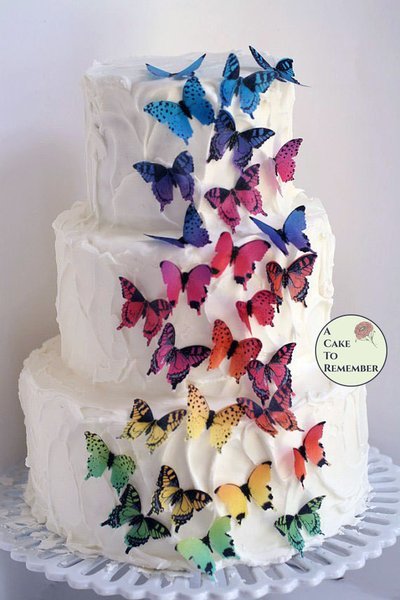 28 Rainbow Edible Wafer Butterflies Cupcake Toppers