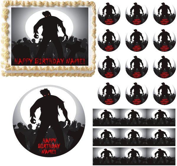 ZOMBIE SILHOUETTE Zombies Edible Cake Topper Image Frosting Sheet