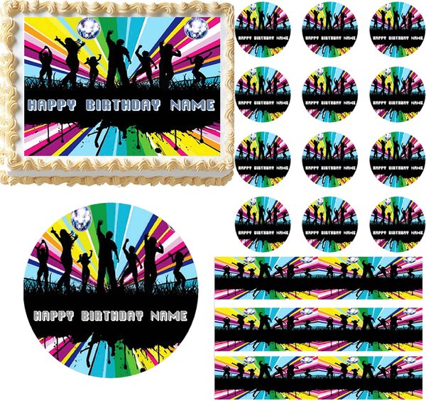 Retro DISCO BALL DANCE Let's Dance Edible Cake Topper Image Frosting