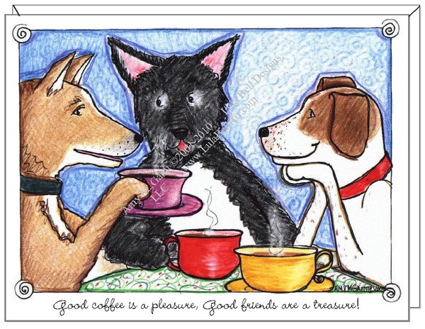 Dogs Drinking Coffee Boxed Note Cards  Lula Bell Art and 