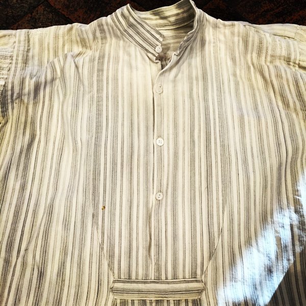 SHASHIKO BORO BANDED COLLAR FRENCH GREY HOMESPUN 1880s PLEATED GRANDAD ...