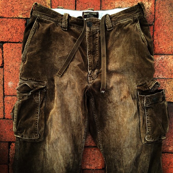 ABERCROMBIE & FITCH 1990s FADED DISTRESSED BROWN CORDUROY CARGO PANTS ...