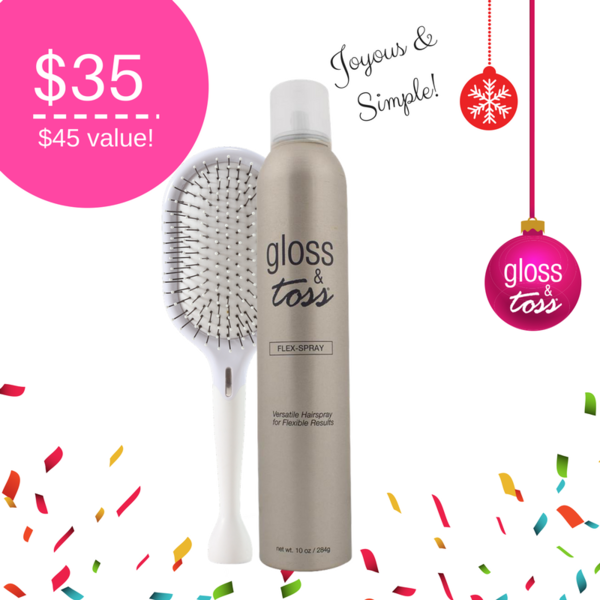 Gloss & Toss 2-piece set including the Detangle Brush and Flex Spray Versatile Styling Hairspray