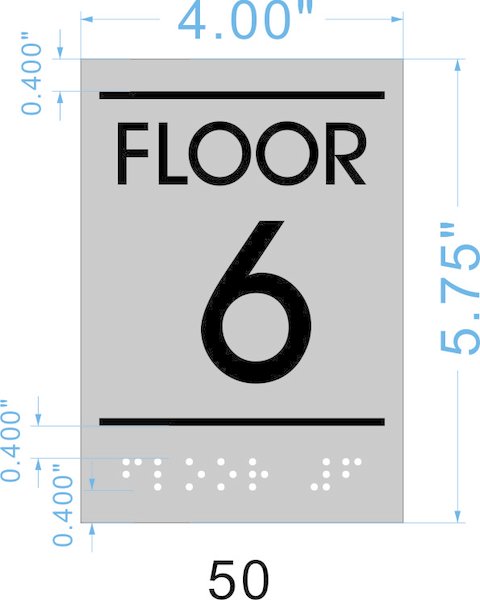 Floor Number Six (6) Sign - Stainless Steel (5.75x4) 