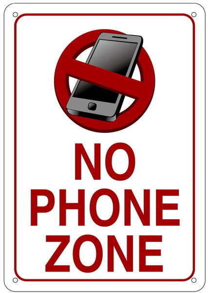 NO PHONE ZONE SIGN (WHITE BACKGROUND ALUMINUM SIGN IDEAL 