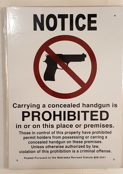 OPEN CARRY OF HANDGUNS PROHIBITED SIGN - WHITE ALUMINUM (14X10) | YOUR ...