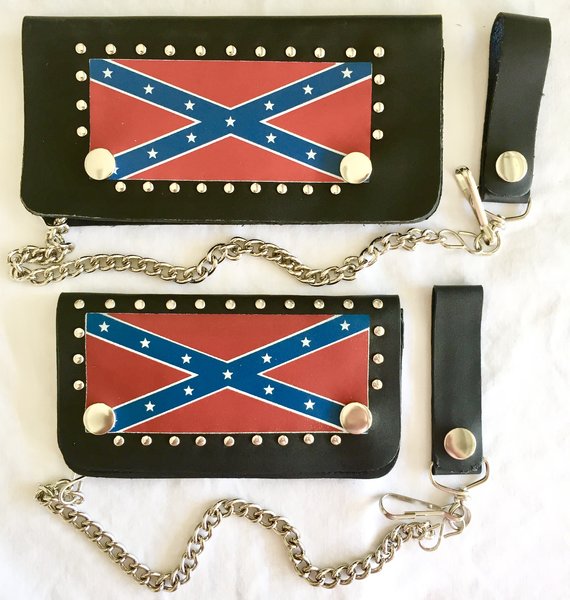 Rebel Flag Studded Leather Biker Wallet in 2 Sizes DL Grandeurs
