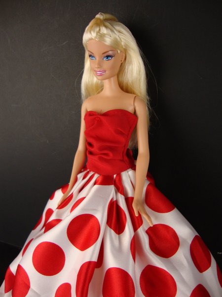 Red White Polka Dot Satin Barbie Gown Pocketbook Hat Barbie Shoes