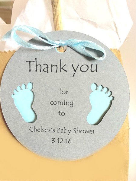 Round Gift Tags with Baby Feet ~ Thank you for coming ~ Baby Shower ...
