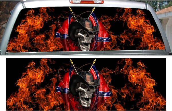 Rebel Flag Skull Flame Fire Rear Window View Thru Graphic | Rapid ...