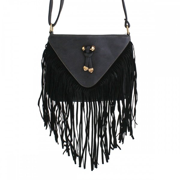 Alfa Bags Upside Down Triangle Front Fringe Cross Body Handbag | Rad Hippie