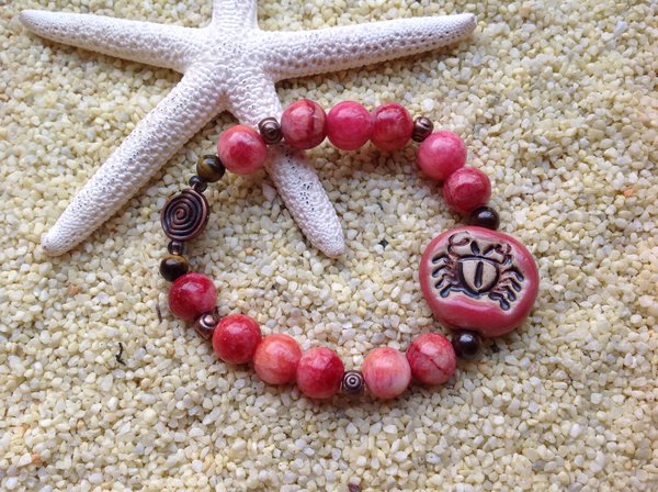 Crab Coral Beaded Bracelet Crab Lovers Bracelet Cancer Zodiac | C ...