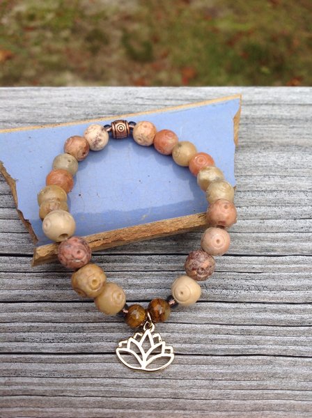 Gold Lotus Flower Lotus Beaded Bracelet Lotus Flower Charm | C ~ Breeze ...