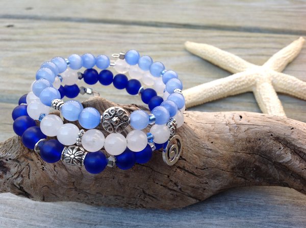 Ocean Wave Beach Chic Handcrafted Blue Wave Beaded Bracelet | C ...