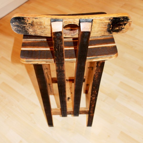 Oak, Scotch Whisky barrel stave bar/kitchen stool, with back rest
