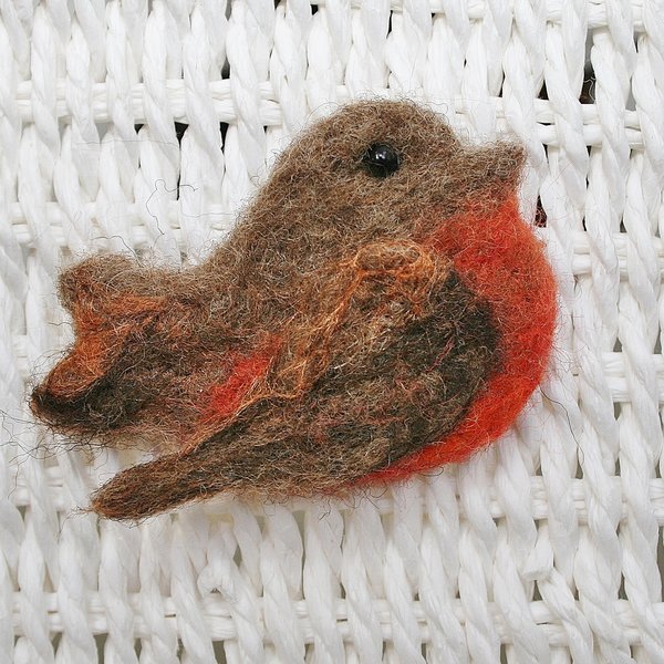 Needle Felted Robin Brooch Handmade Rustic Robin brooch Needle