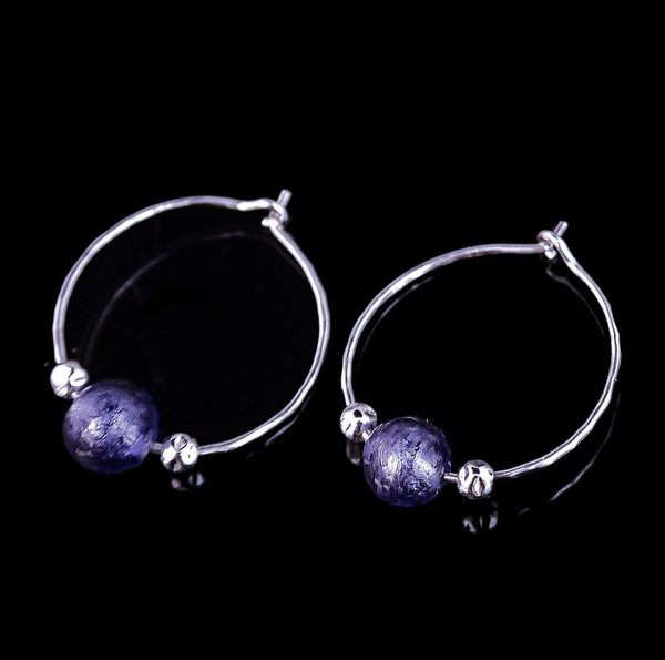 purple velvet murano glass sterling silver hoop earrings