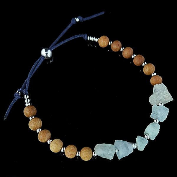 Aquamarine and Aromatic Indian White Sandalwood Sterling Silver Slider Bracelet - Alisha