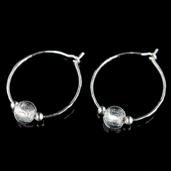 crystal silver murano glass hoop earrings