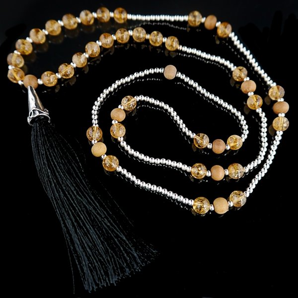 Citrine and Aromatic Indian White Sandalwood Sterling Silver Tassel Necklace - Sasha