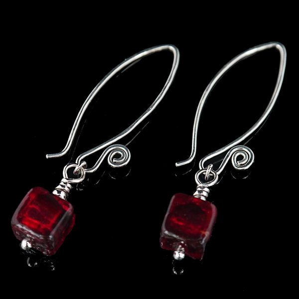 darkest ruby red murano glass earrings