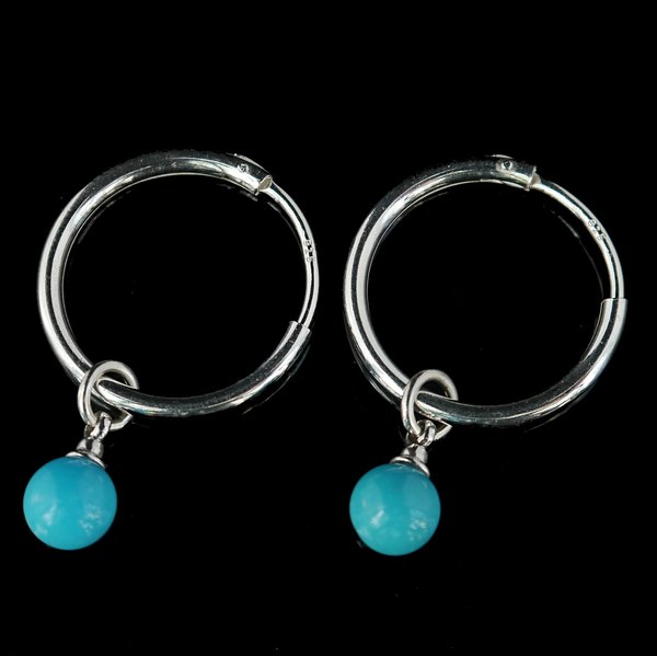 Turquoise Gemstone Drop Hoop Sterling Silver Earrings