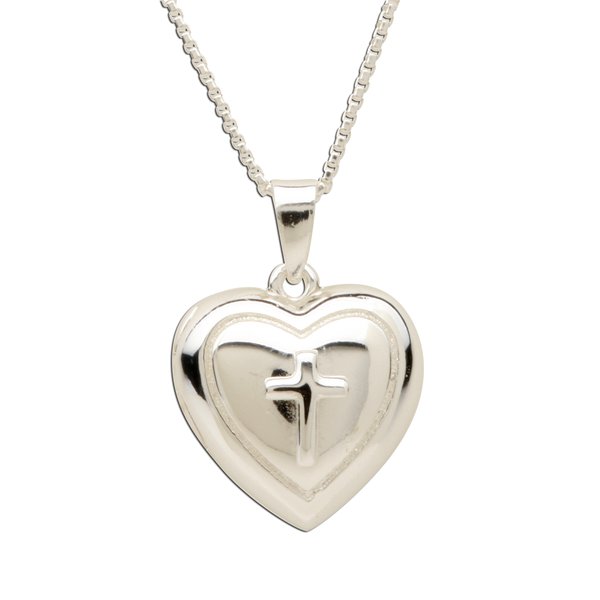 Childrens Sterling Silver Heart Locket with Cross for Girls | Cherished ...