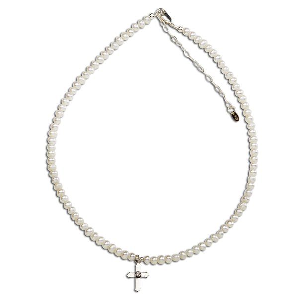 Sterling Silver Children's Pearl Necklace with Cross | Cherished ...
