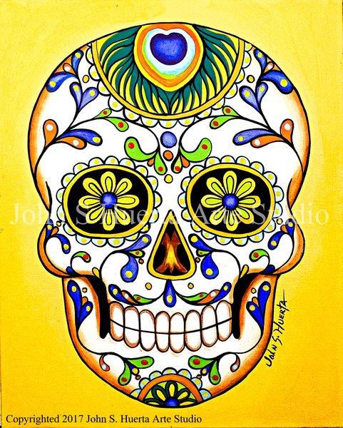 Peacock sugar skull | John S. Huerta Arte