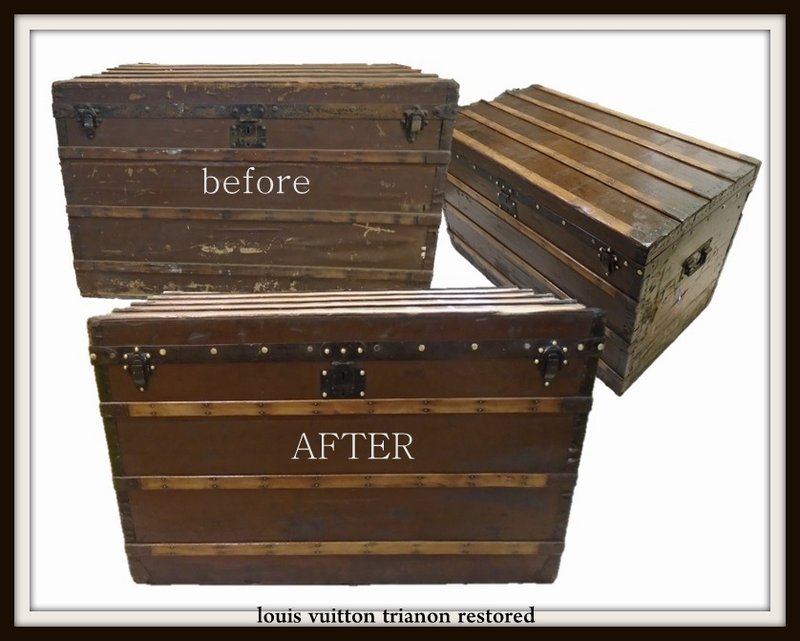 Restoration of two Louis Vuitton trunks stripping paint - Malle2luxe