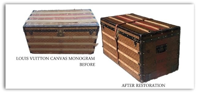 Restoration of two Louis Vuitton trunks stripping paint - Malle2luxe