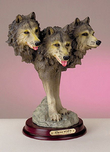 Animal Figurine - Three Heads Wolf Pack Figurines 8 1/2