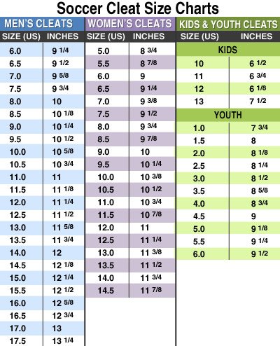 Soccer Shoe Size Chart