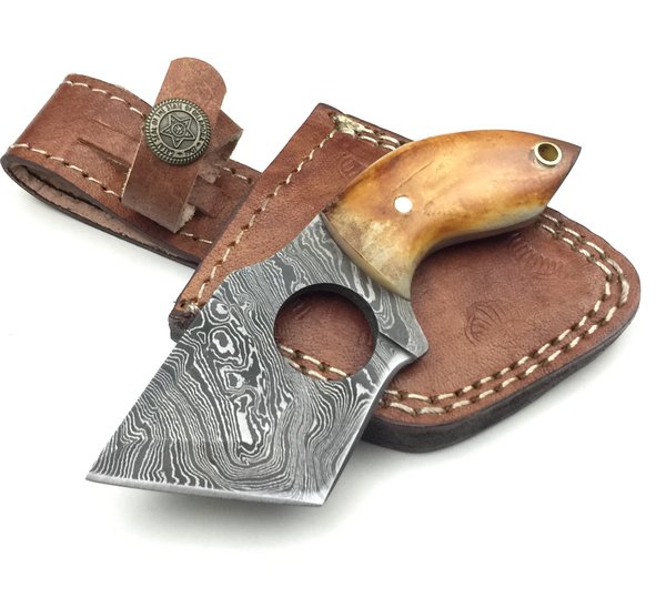 GB591 Damascus Steel Custom Handmade Tanto Punch Knife 5.25" Grizzly