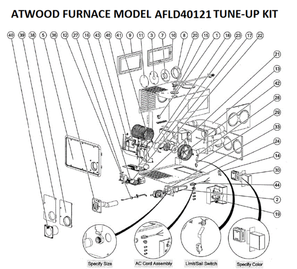 Atwood / Hydro Flame Furnace Model AFLD40121 Tune-Up Kit ... atwood model 8535 furnace wiring diagram 