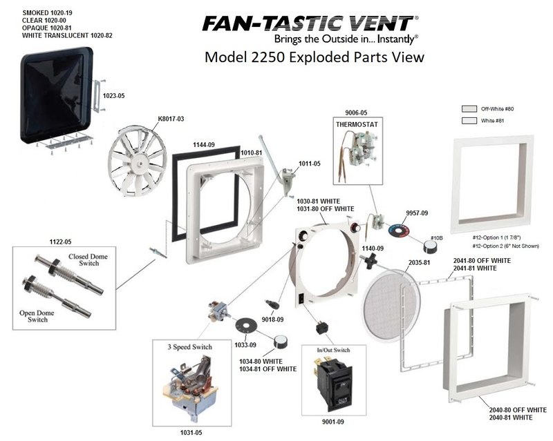 rv bathroom fan parts