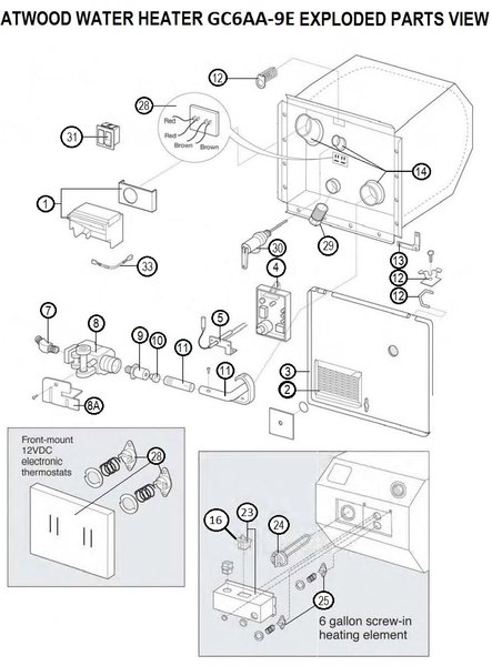 Atwood Water Heater Model GC6AA-9E Parts | pdxrvwholesale