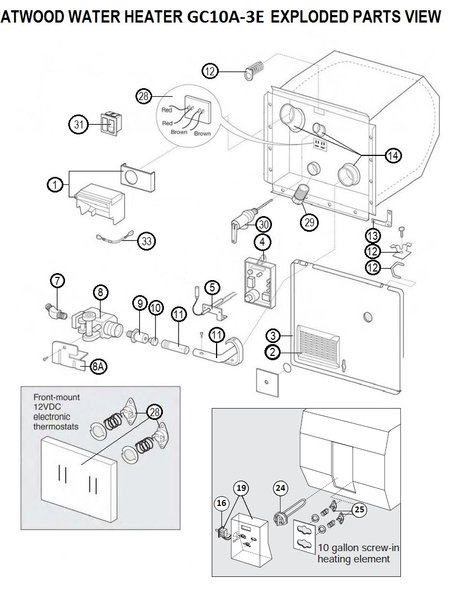 Atwood Water Heater Model GC10A-3E Parts | pdxrvwholesale