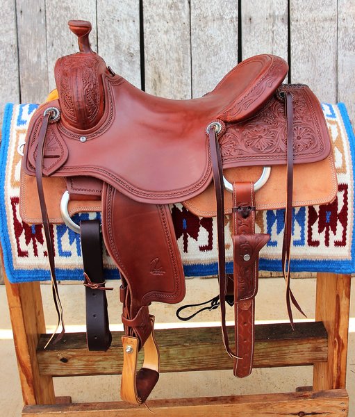 16 1/4" DC Cow Horse Gear custom ranch cutter with floral tooling DC