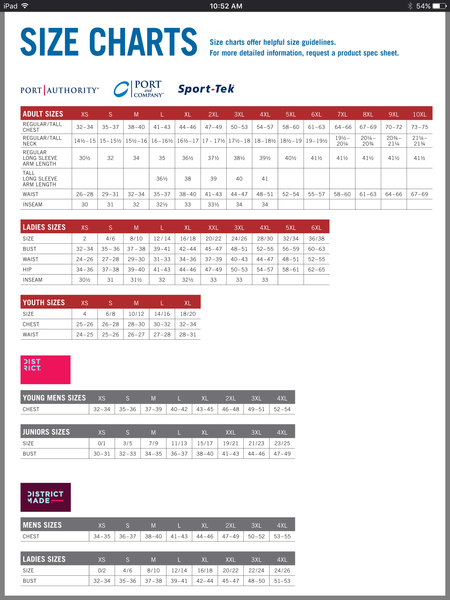 Xenith Youth Size Chart