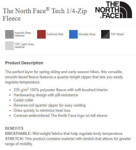 The North Face NF0A3LHB Tech 1/4 Zip Fleece - Pill Resistant