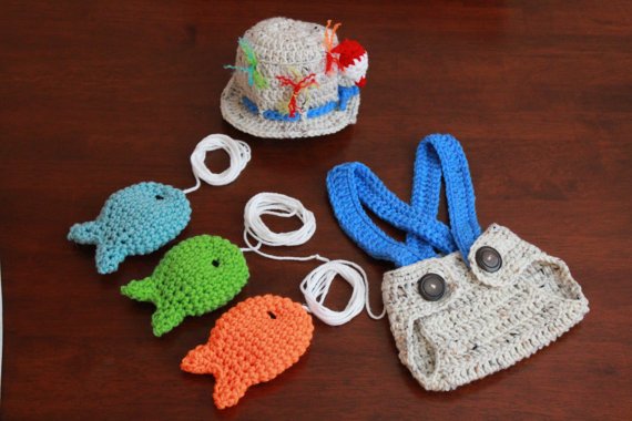 Crocheted handmade Fishing Fisherman Baby 2 piece Baby ...